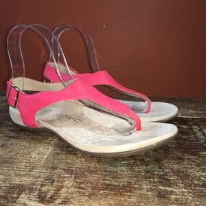 Vionic Terra Poppy T-Strap Sandal Womens 10 Red Leather Comfort Boho Casual